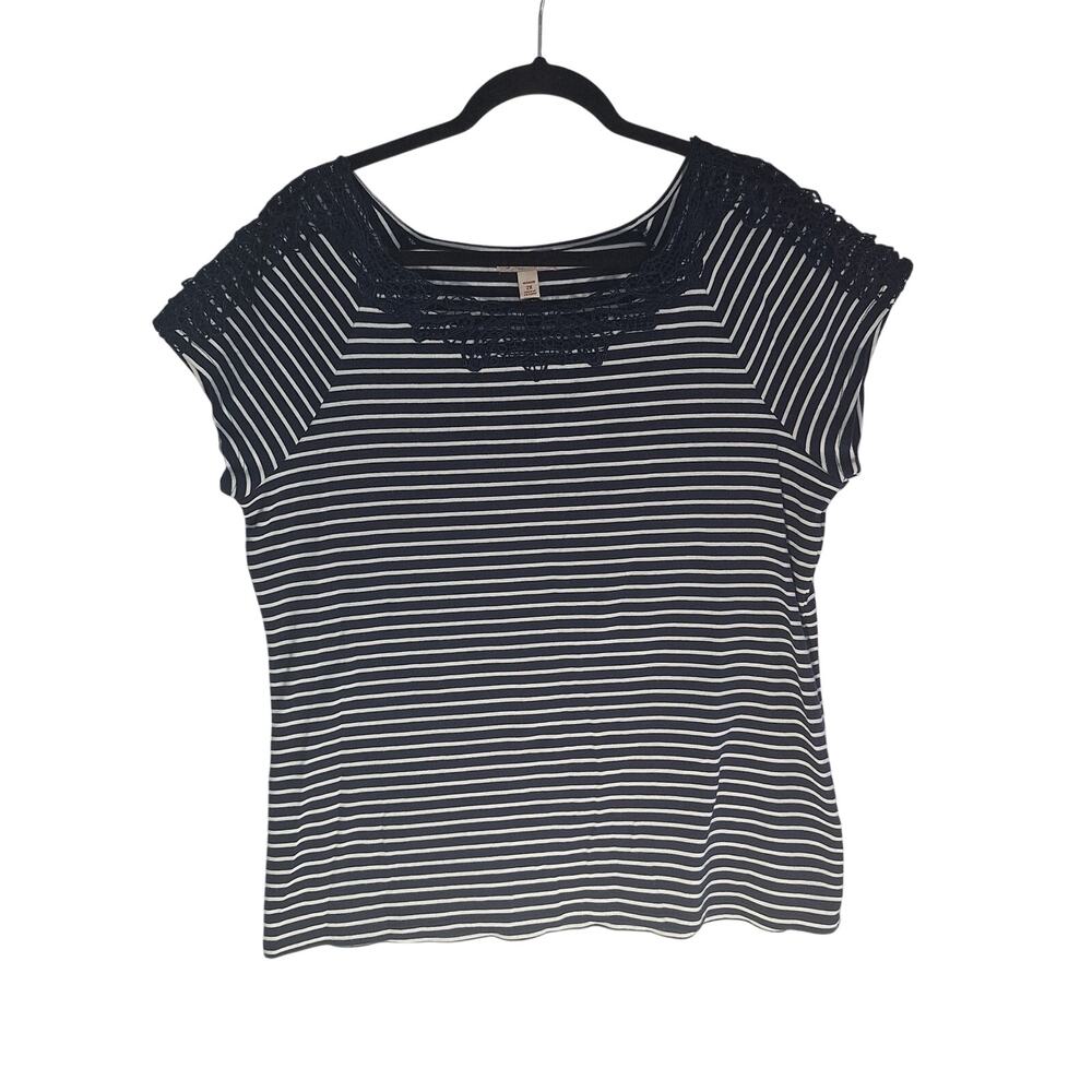 Dress Barn Top Plus Size 2X Striped Navy Blue Nautical Cruise Coastal Crochet